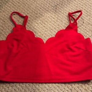 Red Scalloped Crop Top